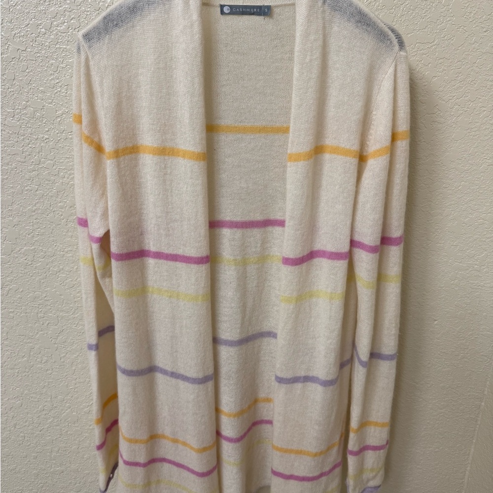 InCashmere Women's Open-Front Cardigan - Cream with Multicolor Stripes